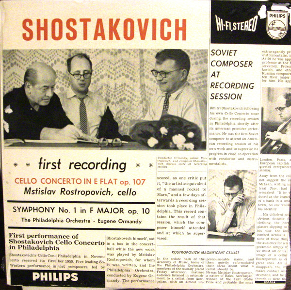 Cello Concerto In E Flat Op. 107 / Symphony No. 1 In F Major Op. 10