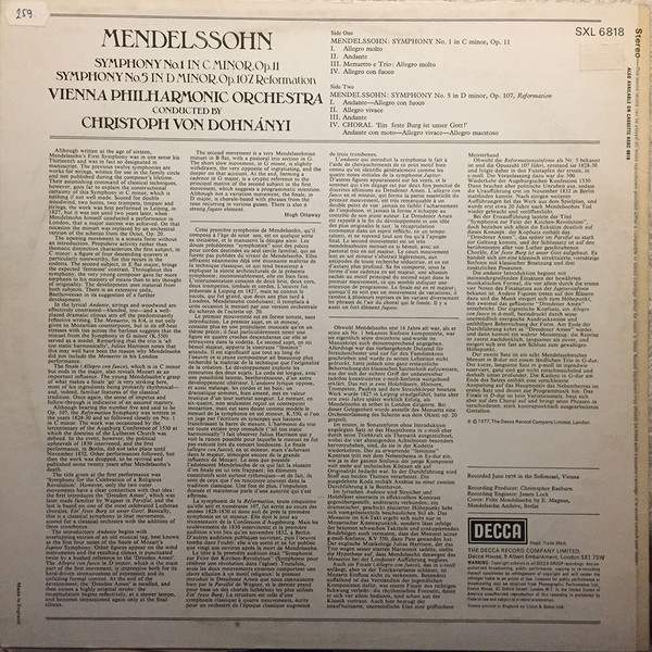 Symphony No. 1. - Symphony No. 5. Reformation
