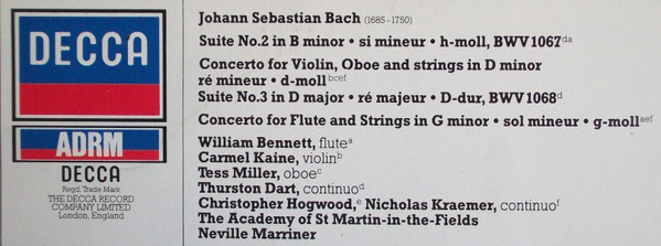 Suites 2 & 3 / Flute Concerto = Concerto Pour Fl&ucirc;te = Konzert F&uuml;r Fl&ouml;te / Concerto For Violin And Oboe = Concerto Pour Violon Et Hautbois = Konzert F&uuml;r Violine Und Oboe