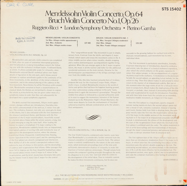 Violin Concerto, Op. 64 / Violin Concerto No. 1, Op. 26