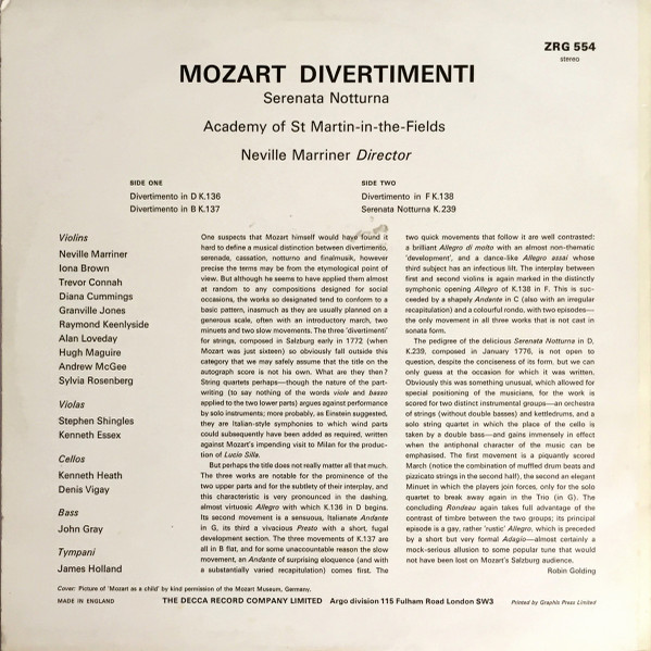 Three Divertimenti For Strings / Serenata Notturna