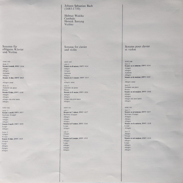 6 Sonate Per Violino & Cembalo BWV 1014-1019