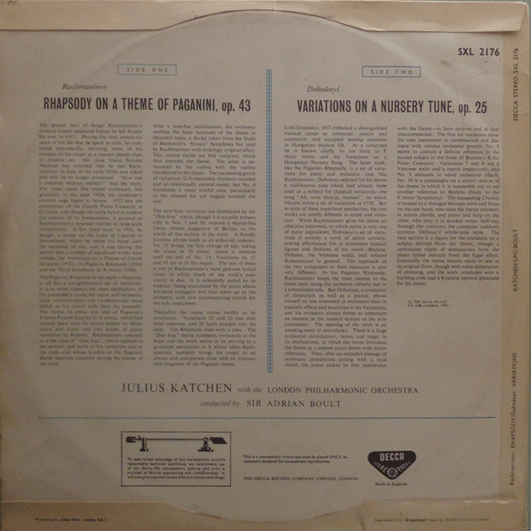 Rhapsody On A Theme Of Paganini / Variations On A Nursery Tune