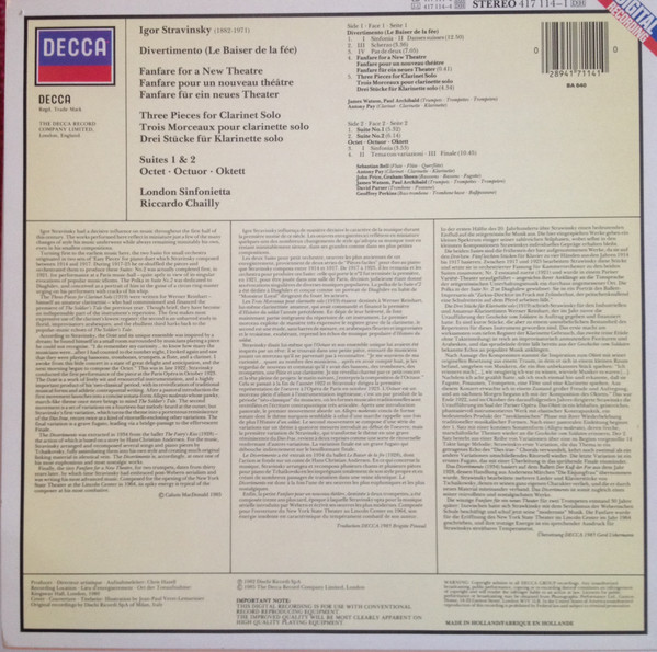 Divertimento (Le Baiser De La F&eacute;e), Suite 1&2, Octet