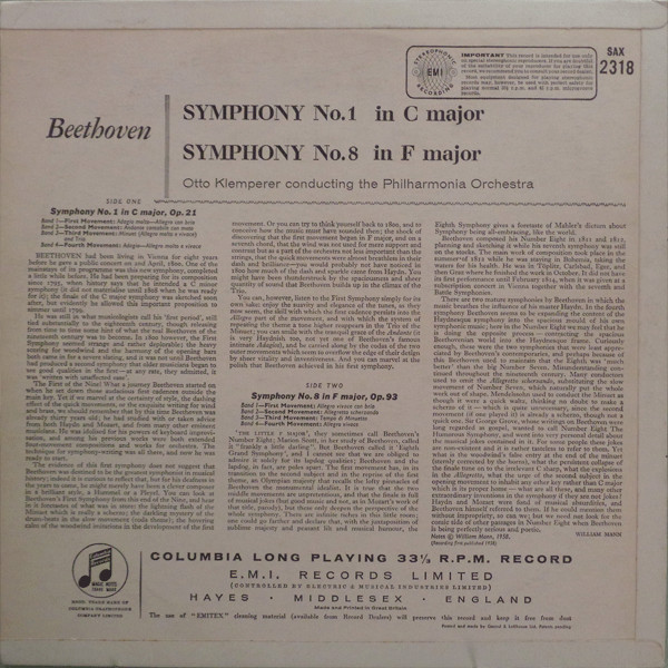 Symphonies Numbers 1 & 8 (In C Major, Op. 21 And In F Major, Op. 93)