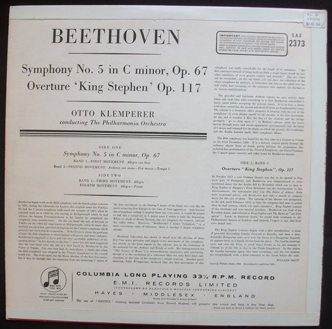 The Beethoven Symphonies: Number 5 In C Minor Op. 67 / Overture 'King Stephen' Op. 117