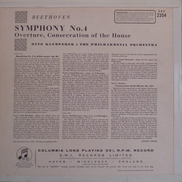 Symphony Number 4 In B Flat Major Op. 60 / Overture, Consecration Of The House