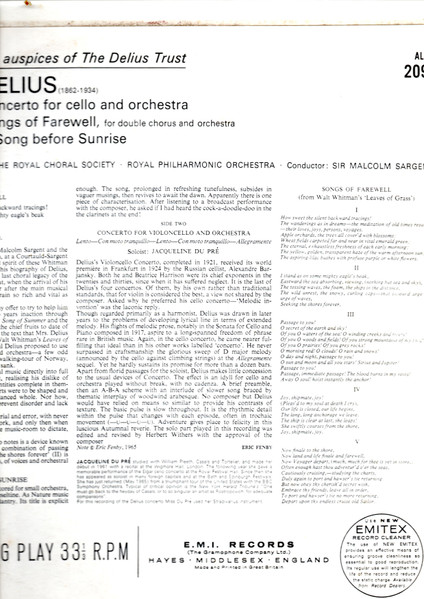 Concerto For Cello And Orchestra / Songs Of Farewell, For Double Chorus And Orchestra / A Song Before Sunrise