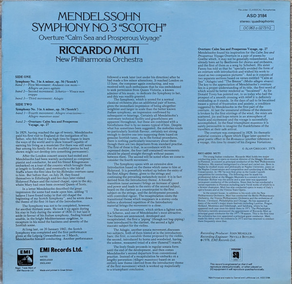 Symphony No. 3, "Scotch" - Overture, "Calm Sea And Prosperous Voyage"