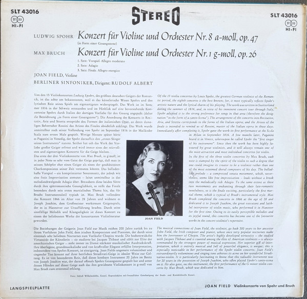 Violinkonzert Nr. 8 A-Moll / Violinkonzert Nr. 1 G-Moll, Joan Field, Berliner Sinfoniker, Rudolf Albert