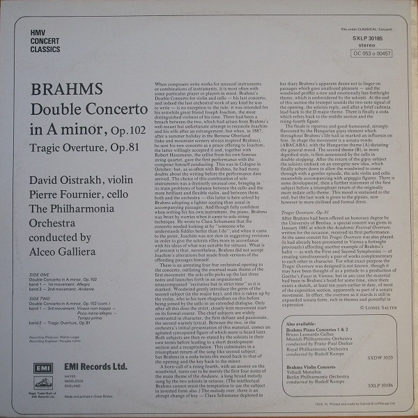 Double Concerto In A Minor, Op. 102 / Tragic Overture, Op. 81