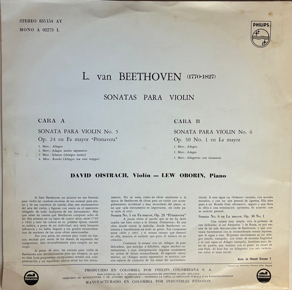 Sonatas Para Violin V: Nr. 5 Op. 24 "Primavera" - Nr. 6 Op. 30 Nr. 1