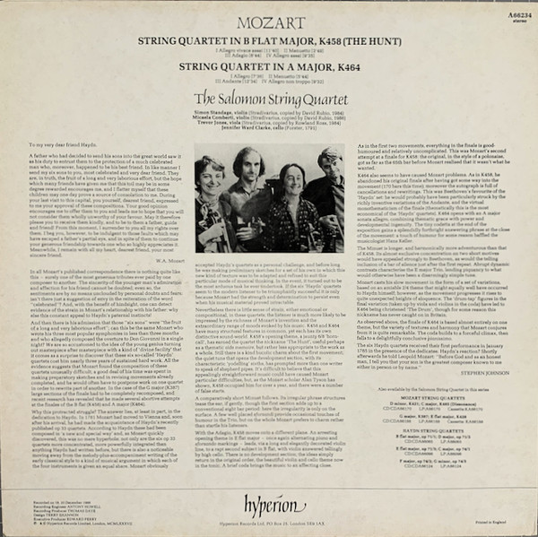 String Quartets B Flat, K458 &ndash; A Major, K464