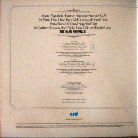 Septet In D Minor, Op. 74 For Piano, Flute, Oboe, Horn, Viola, Cello And Double Bass &bull; Grand Septet In B Flat For Clarinet, Bassoon, Horn, Violin, Viola, Cello And Double Bass