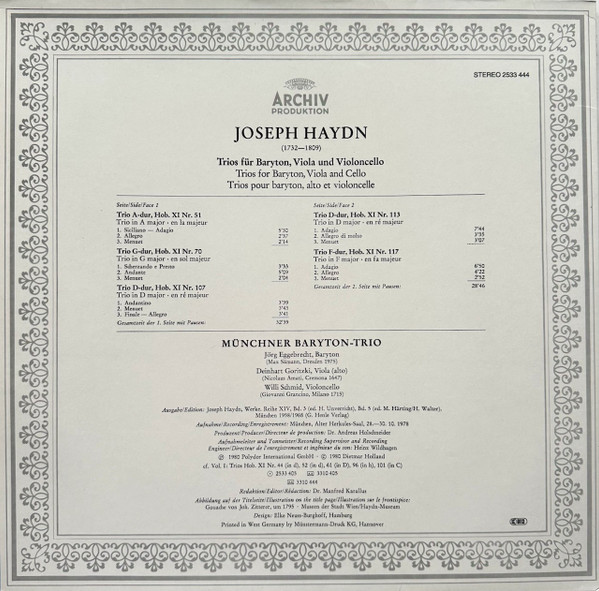 Trios F&uuml;r Baryton, Viola Und Violoncello