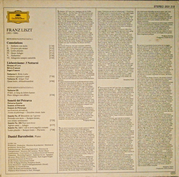 Liebestr&auml;ume &bull; 3 Sonetti Del Petrarca &bull; Consolations