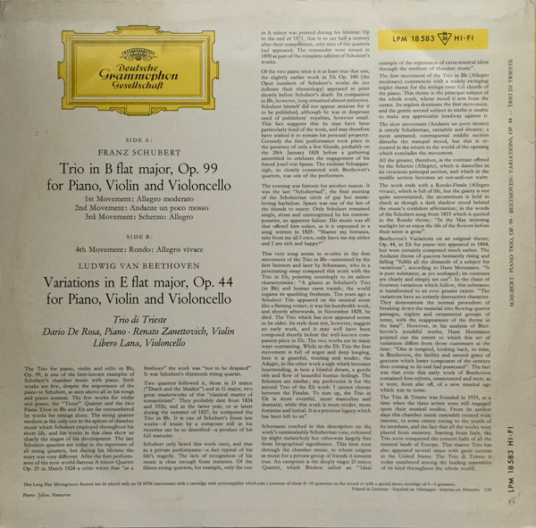 Franz Schubert: Piano Trio In B Flat Major, Op. 99 - Ludwig Van Beethoven: Variations In E Flat Major, Op. 44