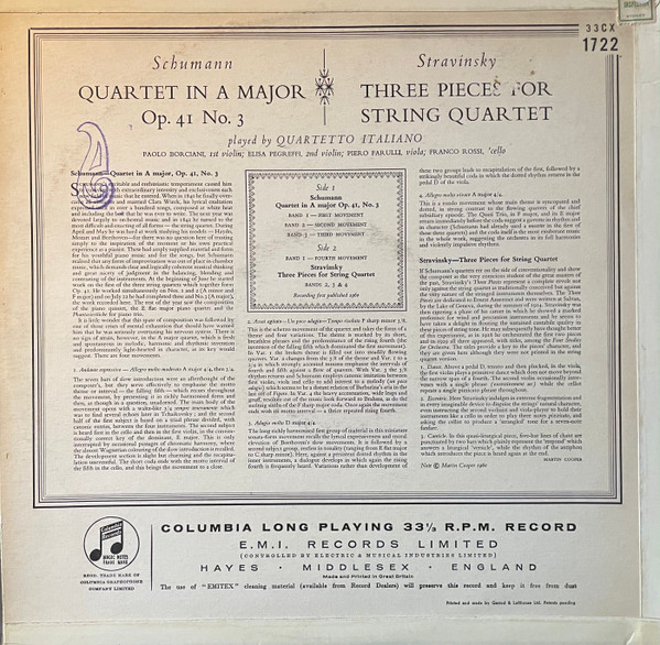 Quartet In A Major Opus 41 No.3 / Three Pieces For String Quartet