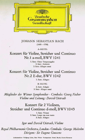 Violinkonzert In A-moll Und E-Dur / Konzert F&uuml;r Zwei Violinen In D-moll