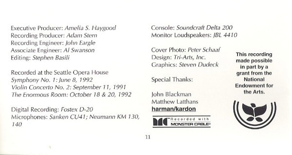 Symphony No. 1 / Violin Concerto No. 2 / The Enormous Room (Vol. III)