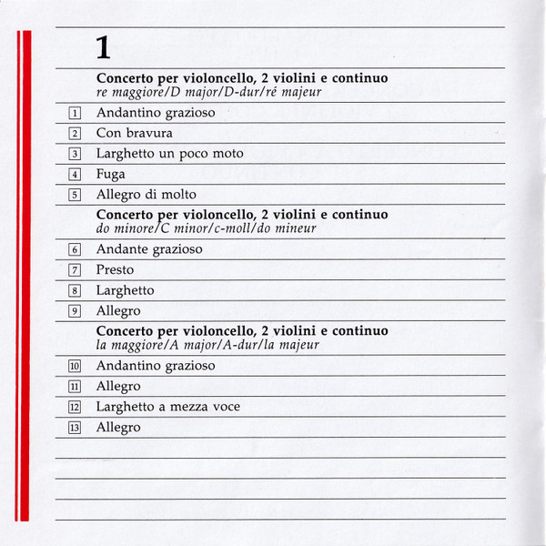 6 Concerti Per Violoncello, 2 Violini E Continuo; Concerto A 4 Violini Obbligati E Continuo