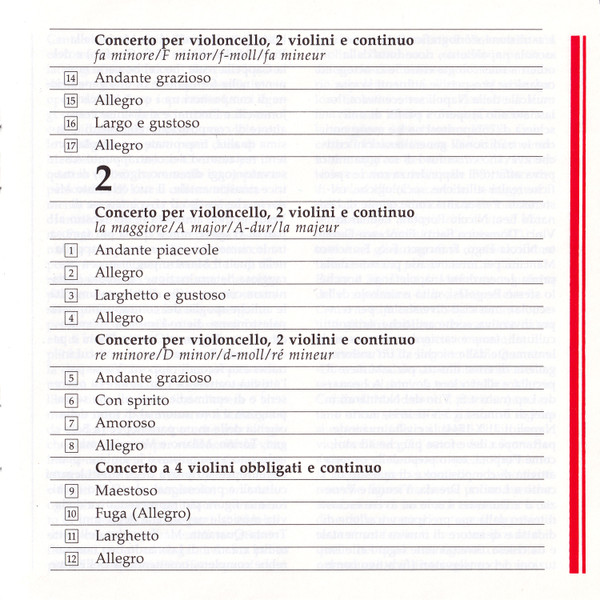 6 Concerti Per Violoncello, 2 Violini E Continuo; Concerto A 4 Violini Obbligati E Continuo