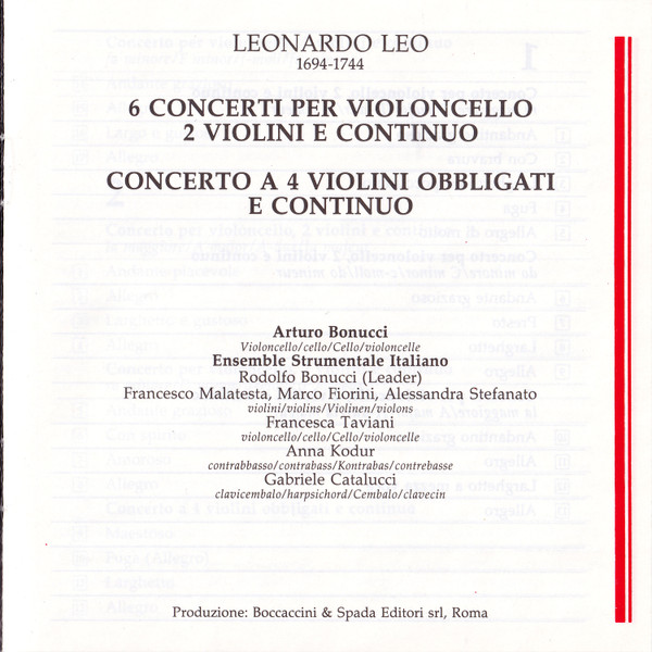 6 Concerti Per Violoncello, 2 Violini E Continuo; Concerto A 4 Violini Obbligati E Continuo
