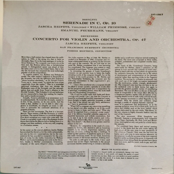 Serenade In C Major For Violin & Cello Op. 10 / Violin Concerto, op. 47