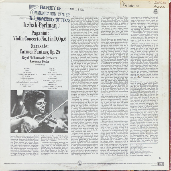 Concerto No. 1 In D / Carmen Fantasy
