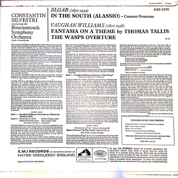 In The South (Alassio) / Fantasia On A Theme By Thomas Tallis, The Wasps Overture