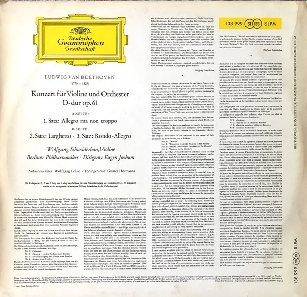 Konzert F&uuml;r Violine Und Orchester D-dur Op. 61