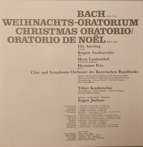 Weihnachts-Oratorium = Christmas Oratorio = Oratorio De No&euml;l