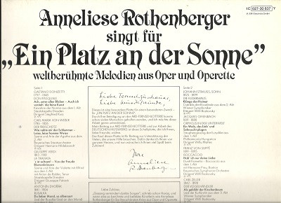 Anneliese Rothenberger Singt F&uuml;r "Ein Platz An Der Sonne" (Weltber&uuml;hmte Melodien Aus Oper Und Operette)