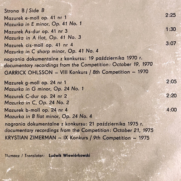 International Chopin Piano Competition: Polish Radio Prizes For The Best Performances Of Mazurkas