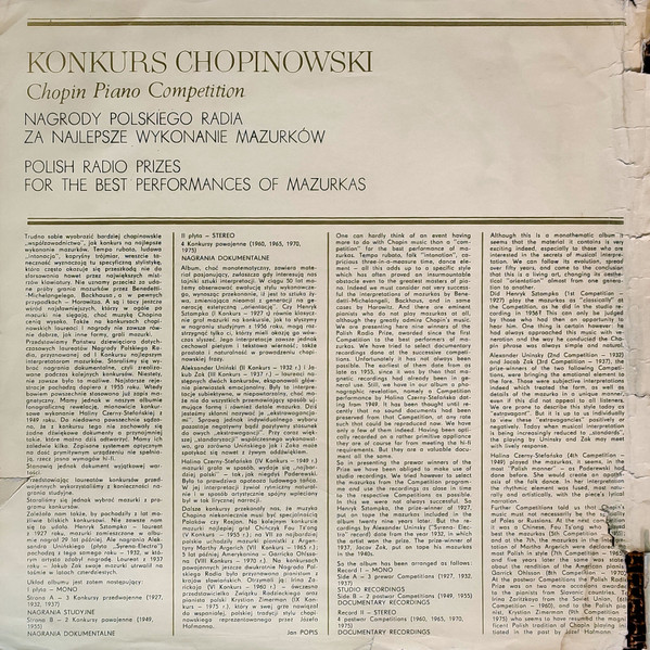 International Chopin Piano Competition: Polish Radio Prizes For The Best Performances Of Mazurkas