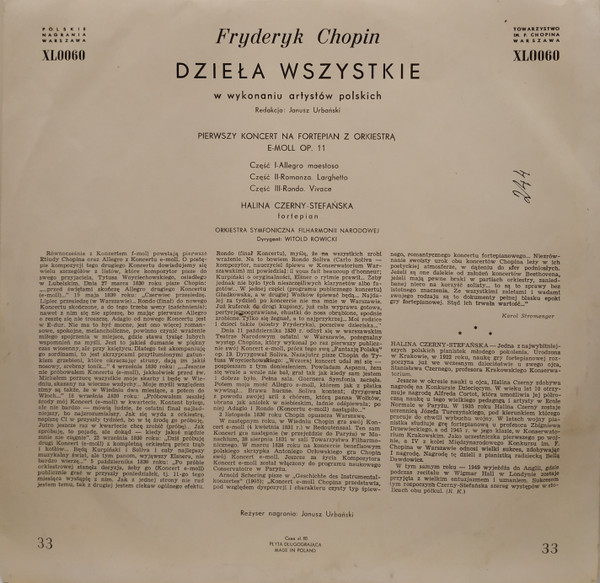 Fryderyk Chopin, Dzieła Wszystkie W Wykowaniu Artystow Polskich - Pierwszy Koncert Na Fortepian Z Orkiestra E-Moll Op. 11